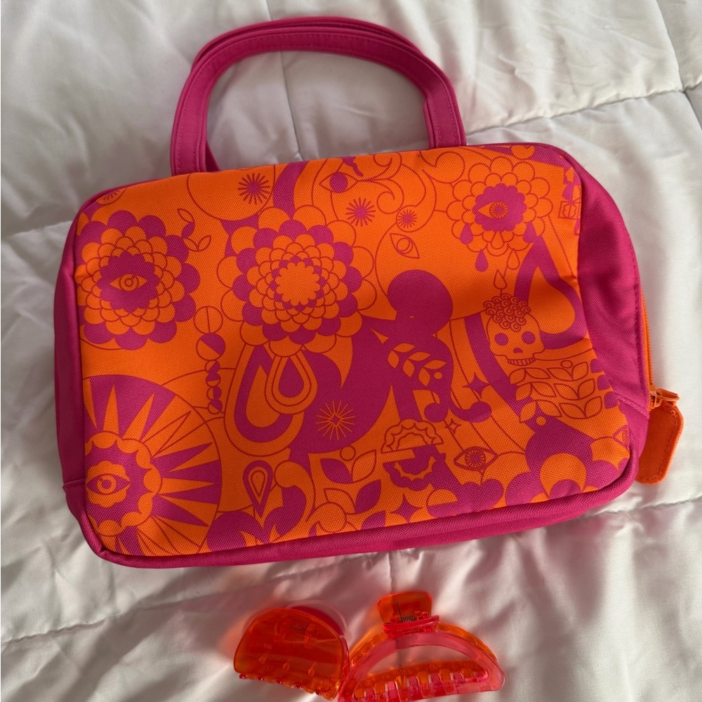 amika Bright Pink and Orange Floral Graphic Essentials Bag - Picture 2 of 4